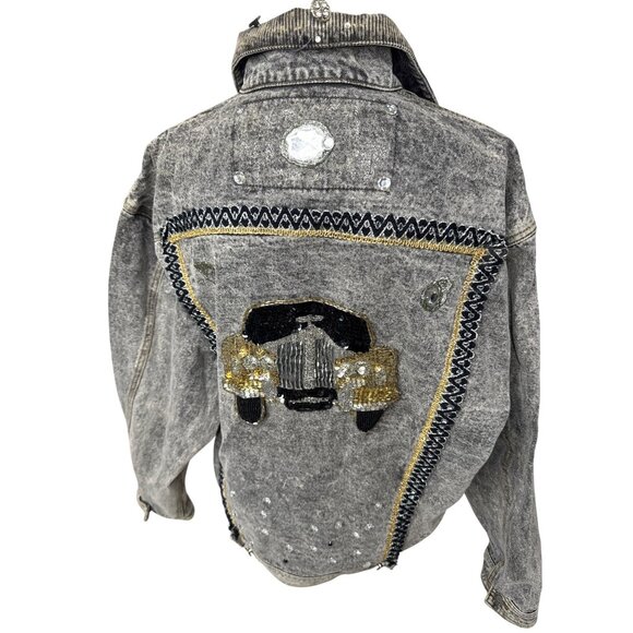 Vintage Retro Jordache Denim Jacket Embellished W/Rhinestones & Button Accents M - Picture 7 of 14